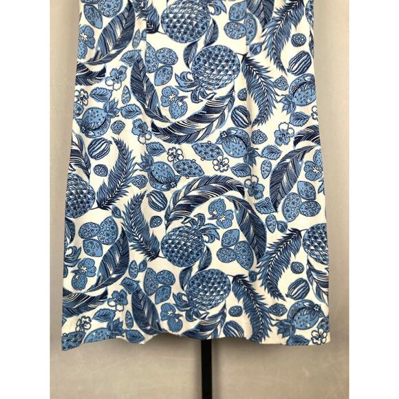 Talbots Textured Square Neck Dress 10 Coastal Pineapple Blue Sleeveless Cotton - Picture 5 of 10